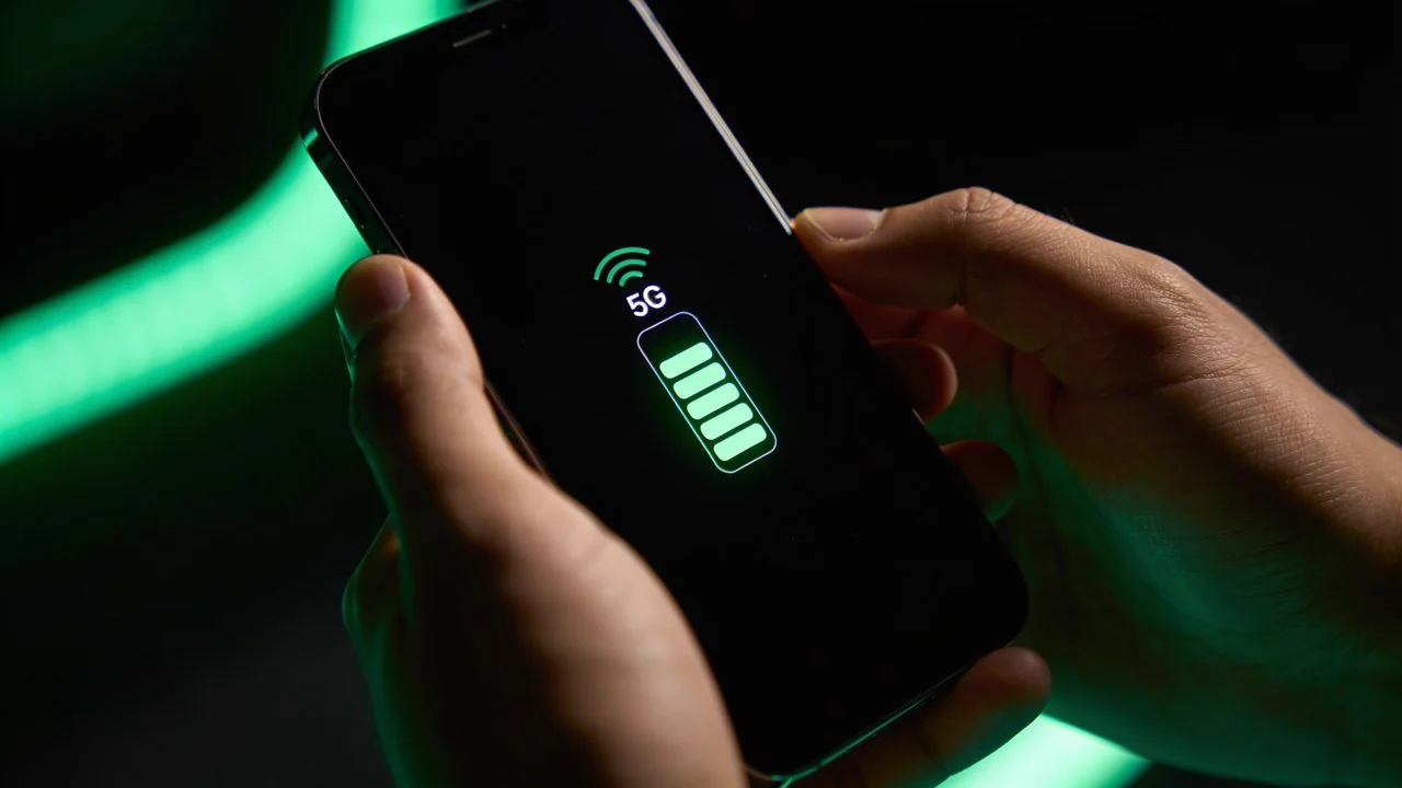 Smartphone mit aktiviertem 5G und vollem Empfang