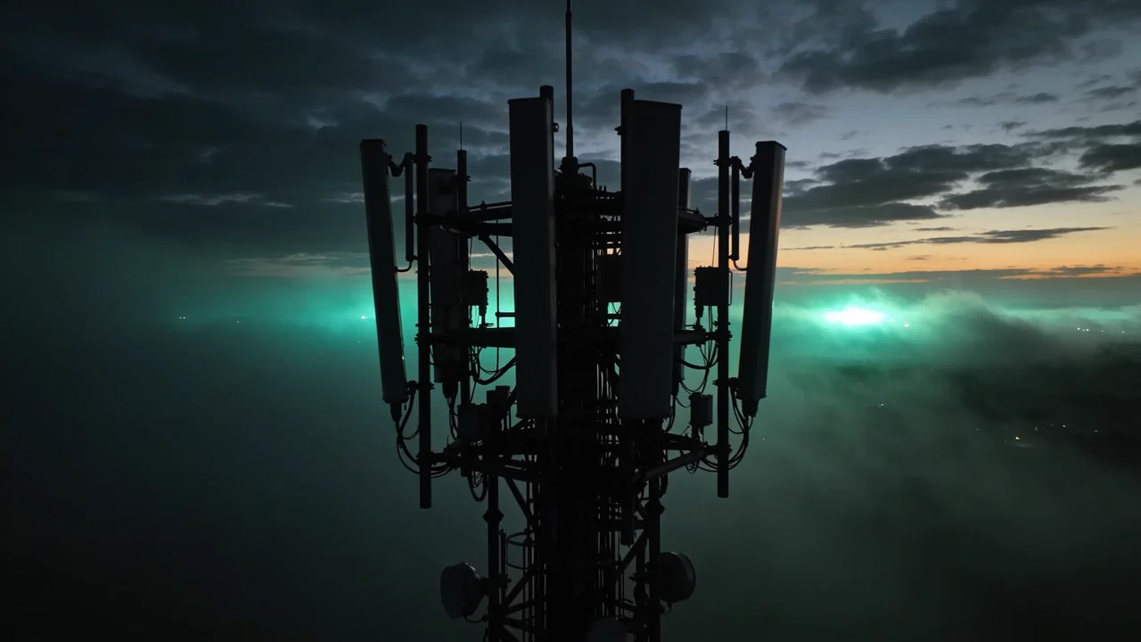 Mobilfunkmast in der Abenddämmerung
